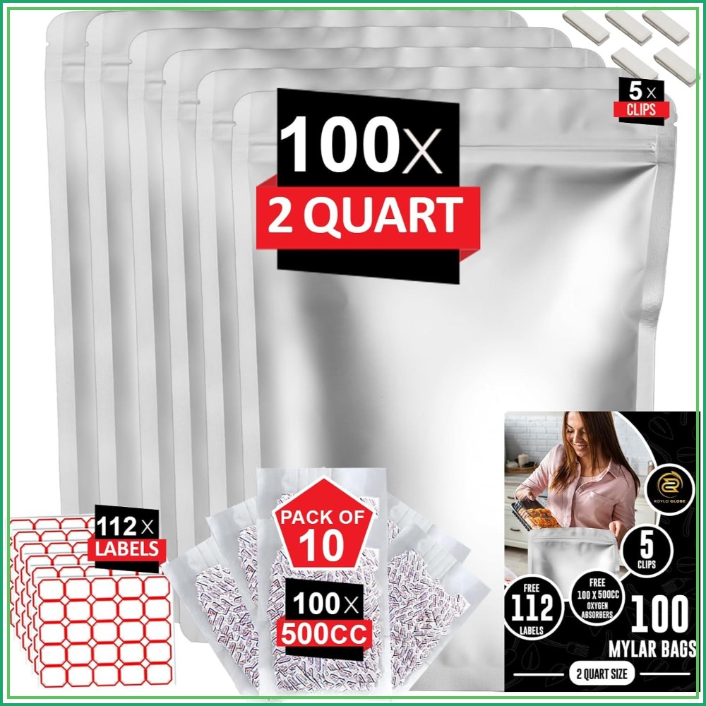 Food Storage Long Term - 100 adet 2 Quart Mylar Poşet,