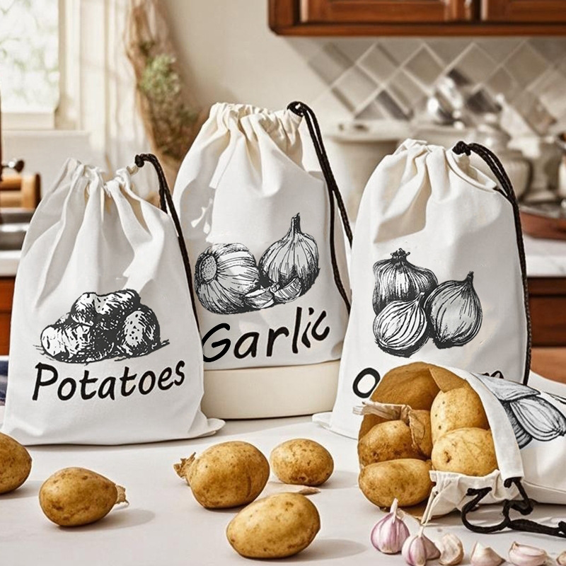 Food Storage Roll Bags - Patates Soğan Sarımsak Desenli Saklama Çantası