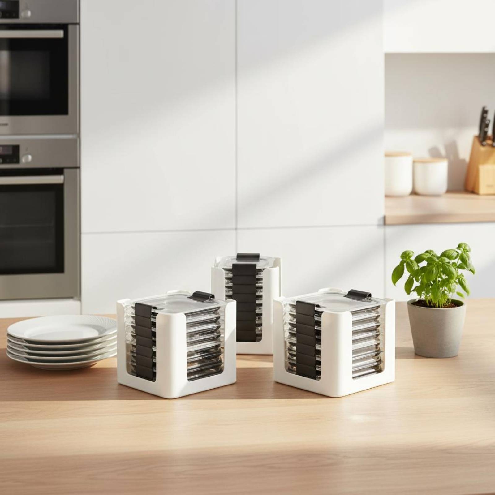 Food Storage Organizer - 3 Parça Kapak Saklama Rafı Dikdörtgen